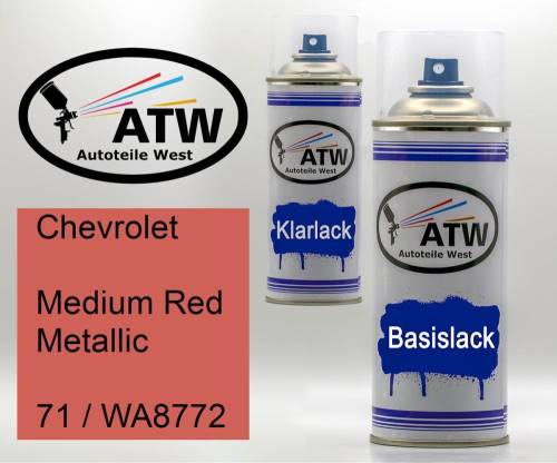 Chevrolet, Medium Red Metallic, 71 / WA8772: 400ml Sprühdose + 400ml Klarlack - Set, von ATW Autoteile West.
